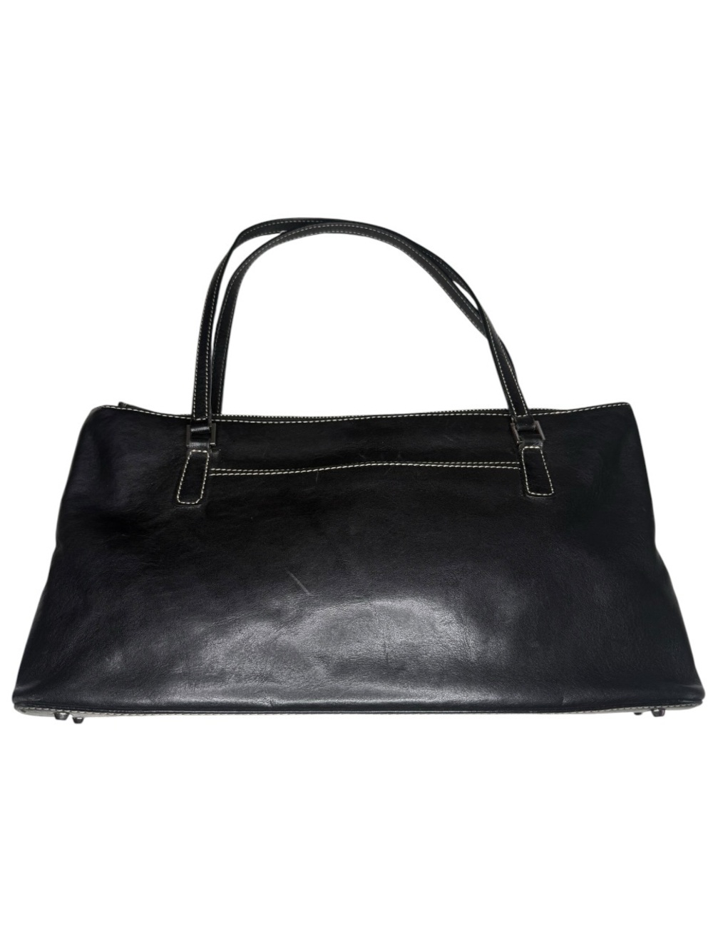 Nordstrom Black Leather Shoulder Bag with White Contrast Stitching